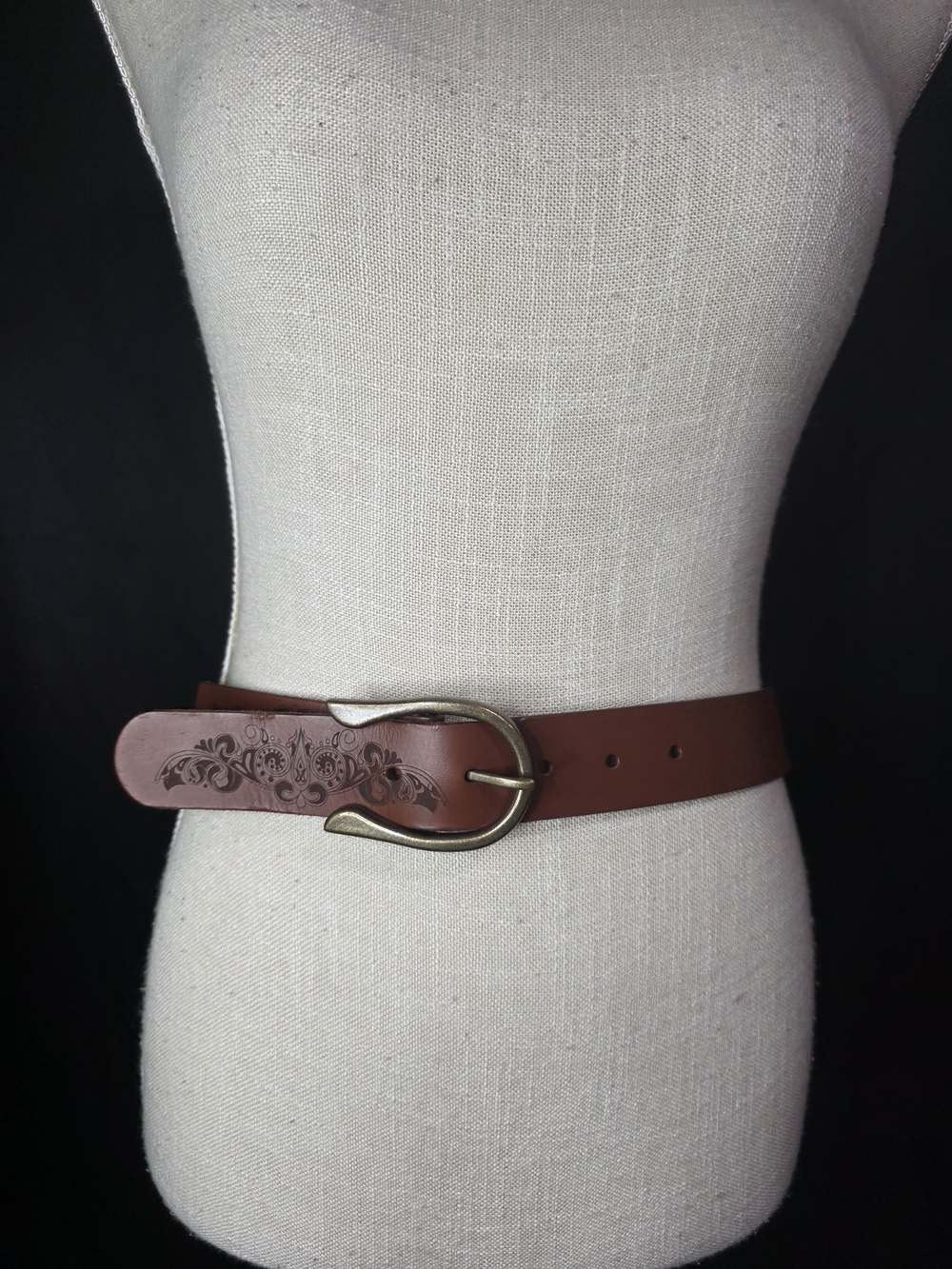 Timberland Brown Leather 29-33" Laser Etched Belt